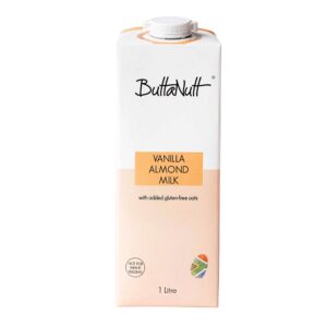ButtaNutt Vanilla Almond Milk carton 1 litre white and peach label not for infant feeding noted on package